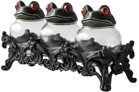Generisch 3er Set Gewürzdosen FroschApotheker Design, Einzigartige Hexen Küche Deko Gewürzgläser mit Froschdeckel, Vintage Vorratsgläser für Salz, Pfeffer & Kräuter, Gothic Geschenk für Sammler