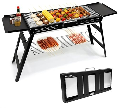 kisidus Barbecue au charbon de bois pliable portable au charbon de bois Barbecue de jardin pour aventures en plein air, pique-niques et camping, surface de cuisson 75 x 29,5 cm