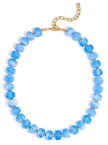 HolidayQbee Statement Halskette Aqua Blau - Handgemachte Optik Harz Perlenkette - Elegantes Geschenk Für Frauen Und Mädchen Zu Weihnachten, Geburtstag Oder Muttertag