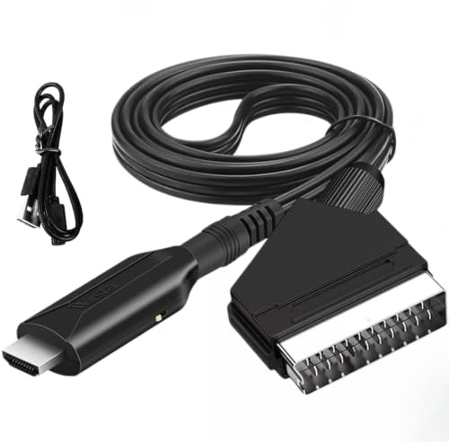 SCART to HDMI Converter with USB Power, 720P/1080P Switch – SCART Input to HDMI Output Adapter for TV HDTV Monitor Projector, Compatible with DVD VHS STB Satellite Box