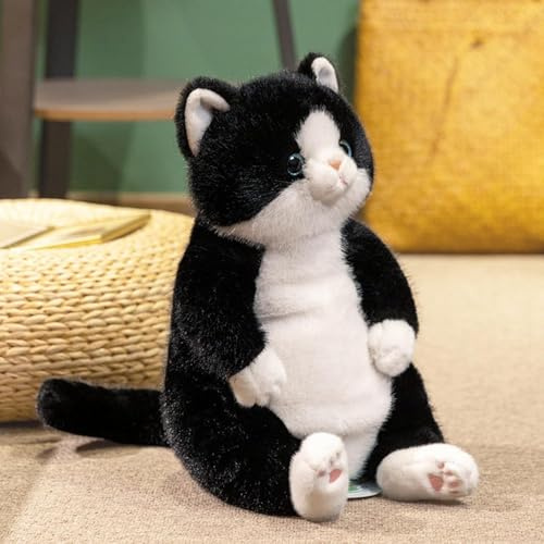 shownicer Kuscheltier Katze Sitzend Plüschkatze Schwarze 45cm | Plüschtier Katze Simulation Kurzhaar Nette Kawaii Cat Stuffed Animals Plüschkissen Geschenke für Kinder Erwachsene Freunde