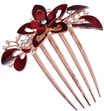 Roter Haarschmuck mit Strass Haarkamm für Hochsteckfrisuren | Legierung und Kristall, Elegante Haaraccessoires Damen, Hochzeit und Besondere Anlässe, Dekorativer Schmuckkamm