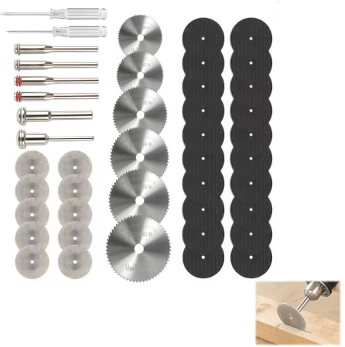 Juego de 44 discos de corte mini diamante para Dremel - Hojas de sierra circular de acero rápido, esmeril y resina para madera, metal, plástico y piedra - Accesorios de corte versátiles