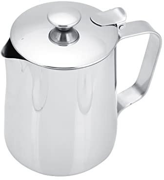 Cocoarm Bricco Per Latte Con Coperchio In Acciaio Inossidabile Lattiera 600ml Con Beccuccio Antigoccia Manico Ergonomico Per Cappuccino Latte Schiuma A Casa (350ML)