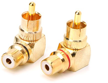 ECVGHD 2 x mässing RCA rät vinkel hane till hona guldpläterad kontakt 90 graders adaptrar