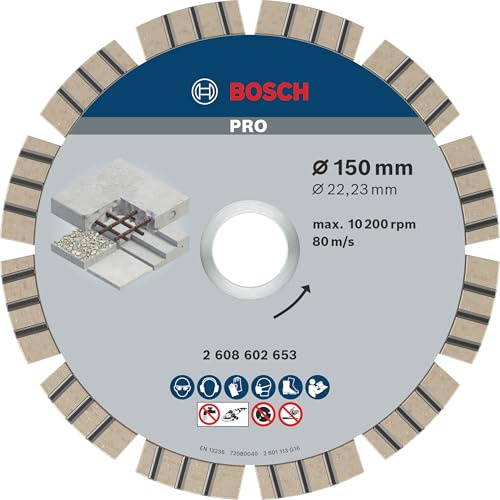 Bosch 1x PRO Concrete Diamanttrennscheibe, 150 x 22,23 mm | für Beton, Stahlbeton, Ø 150 mm, Professional Zubehör Großer Winkelschleifer