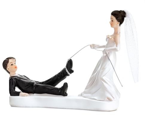 PartyDeco Décoration de mariés Corde-Cake Topper, PVC, Noir et Blanc