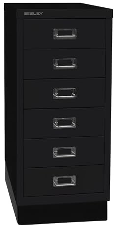 BISLEY MultiDrawer, 29er Serie mit Sockel, DIN A4, 6 Schubladen, Metall, 633 Schwarz, 38 x 27.9 x 67 cm | Mit Sockel, DIN A4, 6 Schubladen, schwarz