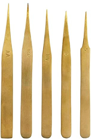 Jewellers Tools 5 handgearbeitete Uhrmacherpinzetten - Set - Messing - Klassisch - Gold
