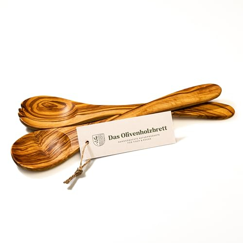 das Olivenholzbrett Cubiertos para Ensalada de Madera de Olivo, Cubiertos para Servir, Aprox. 30 cm, Producto Natural, Aceitado, Fina Grano, Limpia y Bueno Pulido Transformación - 35cm