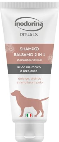 Inodorina Shampoo e balsamo 2-in-1 per Cani Rituals (250 ml) – Shampoo districante e ristrutturante Senza parabeni – Dona luminosità e vitalità – con estratto di camomilla e Filtro UV