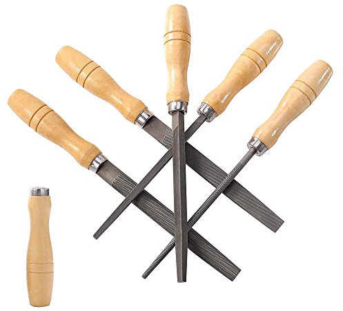 ACCOCO Hartstahl Feilen Set mit Holzgriffen Raspel Feile für Metall, Holz, Kunststoff, 5 Stück