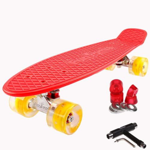 FunTomia 57cm Mini-Cruiser Board Skateboard mit oder ohne LED Leuchtrollen inkl. Aluminium Truck, ABEC-9 Kugellager und T-Tool