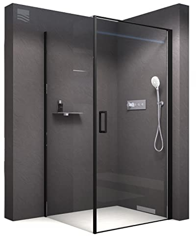 BERNSTEIN® Duschkabine 80 x 80 cm ESG Duschabtrennung EX416S mit Schwarzem Rahmen, Eck-Dusche Hebe-Senk-Mechanismus