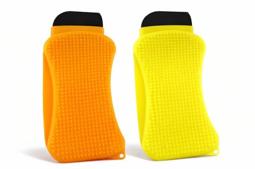 2 Pack Silicone Dish Sponge with Soap Dispenser, Nylon Scraper and Squeegee Edge, Reusable Non Porous Kitchen Cleaning Tool for Pots Pans Plates