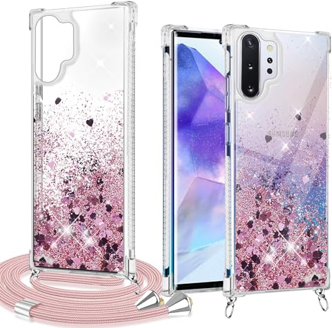 Handykette kompatibel mit Samsung Note 10 Plus Hülle mit Band【Glitzer Kreatives Design】 Flüssig Bewegende Treibsand Transparent Handyhülle mit Kordel zum Umhängen Handyanhänger Halsband Lanyard Case