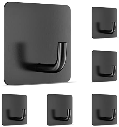Newaner 6 Pièces Crochets Adhesifs Acier Inox, Crochet Mural Sans Percer, Crochet Kit pour Accroche Salle deBain, Cuisine, Plafond, Accrocher, Mural, Porte, Peignoirs, Porte Serviette (Noir)