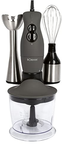 Bomann elektrischer Stabmixer/Schneebesen/Multizerkleinerer 3in1 Set SMS 6055 CB; zum mixen, zerkleinern, schlagen; für Gemüse, Sahne, Nüsse; 400 Watt; inklusive Zubehör; Edelstahl/Titan
