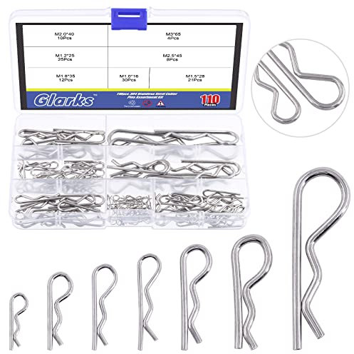 Glarks Assortiment de 110 pinces à cheveux en acier inoxydable 304 pour automobile, mécanique, garage, équipement électrique, voitures, camions, tondeuses à gazon, réparation de petits moteurs