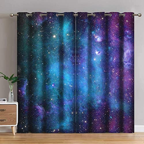 Jekeno Galaxy Blackout Curtains Outer Space Nebula Universe Starry Sky Stars Decor for Kids Boys Bedroom Living Room Grommet Window Drapes 2 Panel Set, 42x54