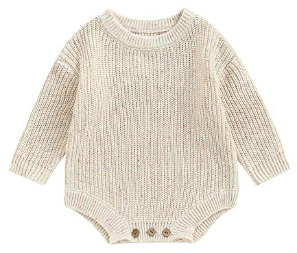 FYBITBO Baby Girl Boy Sweater Knit Oversized Pullover Sweatshirt Romper Onesie Warm Fall Winter Clothes Outfit Newborn (A Color Dots Cream,0-3 Months)