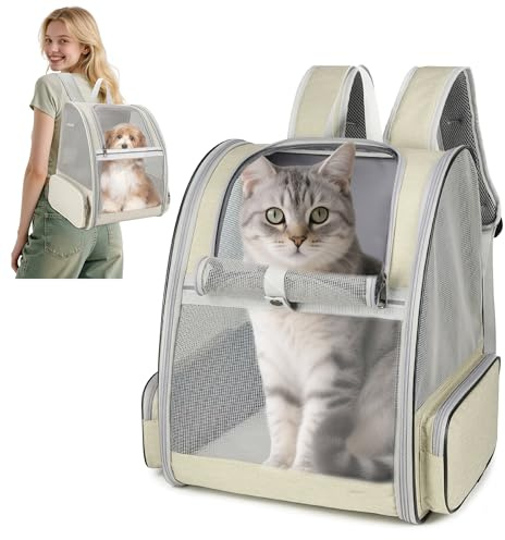ALLSOPETS Hunderucksack Atmungsaktiver Haustier Rucksack für Kleine Katzen Hunde Welpen Faltbarer Katzenrucksack mit Sicherheitsgurten Ideal für Reisen Wandern Outdoor (Cremig Gelb)