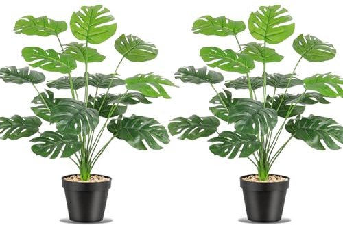 LOMOHOO Plantas artificiales de 53 cm para interiores, 2 plantas grandes Monstera con macetas, plantas artificiales tropicales, plantas de plástico para interiores, oficina, hogar, jardín, decoración