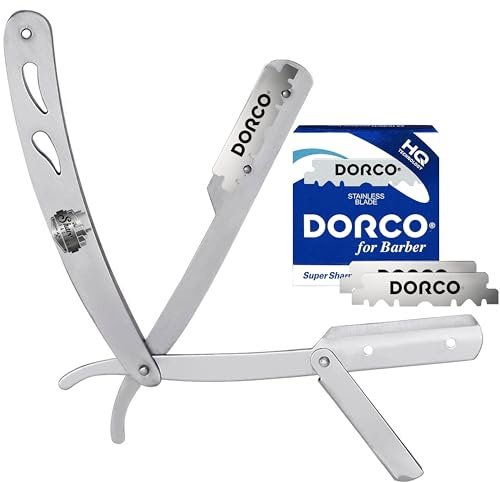 The Shave Factory Traditional Shaving Set - The Shave Factory Metal Straight Razor & 100 DORCO Single Edge Razor Blades - Ideal Kit For Professional Barbers And Traditional Shaving Enthusiasts
