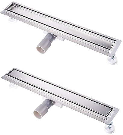 Kasloglow Caniveau de douche 80 cm - Kit complet - Caniveau d'écoulement en acier inoxydable - Caniveau de douche extra plat à carreler avec filtre à cheveux et arrêt anti-odeurs - Longueur 30-100 cm