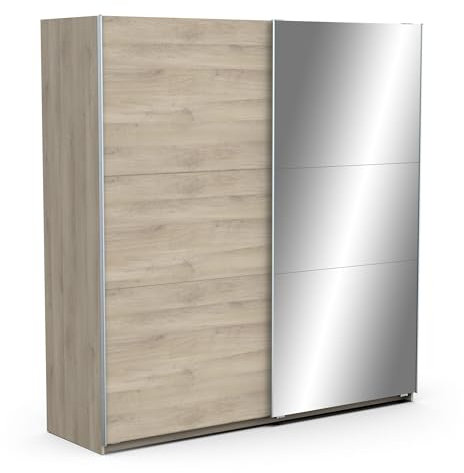 Demeyere Porta Scorrevole con Specchio e Armadio Moderno, Colore Rovere Kronberg e Finiture in Metallo, 194.5 x 59.9 x 203 cm, Legno Ingegnerizzato