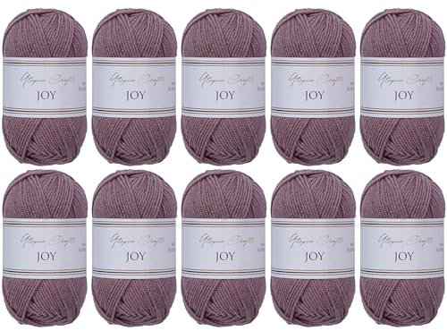 Utopia Crafts JOY Uni stick- och virkgarn, mjukt, lättskött, 100% polyakryl, 10 x 50 g nystan, 150 m (Medium lavendel)