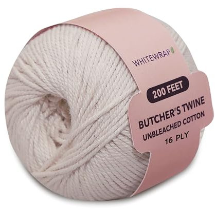 Spago in cotone naturale, spago da cucina per macelleria, resistente, per fai da te, San Valentino, giardinaggio, matrimoni, decorazioni per feste (15 strati, 60,8 m, confezione da 1)