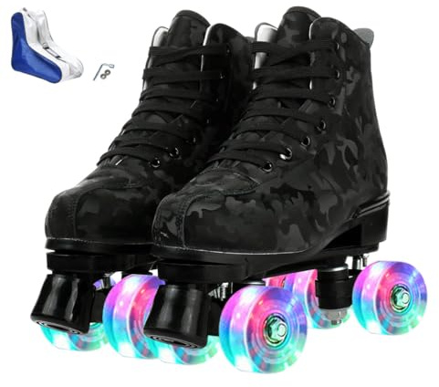 XUDREZ Pattini a rotelle Donna Uomo Pattini a rotelle derby alti illuminati Pattini a rotelle a doppia fila Unisex Ragazzi Ragazze per principianti Interni ed esterni con borsa per scarpe (Ruota flash