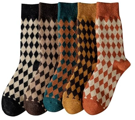 5 pares de calcetines de compresión para mujer, calcetines largos de lana a cuadros de diamante, calcetines de algodón WoMen gruesos para invierno, cálidos, a media pantorrilla, calcetines WoMen,
