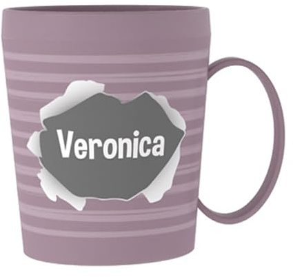 ILS I LOVE SHOPPING Taza personalizada con nombre, vaso de plástico, 350 ml, para microondas, con asa de desayuno, fabricada en Italia (Veronica)