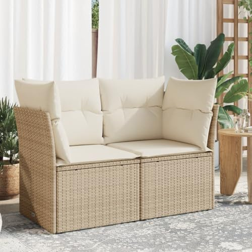 SECOLI Gartensofa 2-Sitzer mit Stauraum Rattan Outdoor Lounge Sofa Kleines Balkon Sofa Terrassensofa Balkonmöbel Poly Rattan-Beige-2-Sitzer 124 x 62 x 69 cm