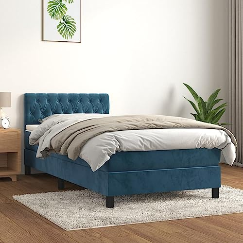 Willood Boxspringbett mit Matratze Dunkelblau 100x200 cm SamtKnopfheftung Design