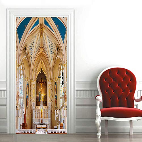 3D Türtapete Türaufkleber Selbstklebend Türfolie Poster Fototapete Türbilder Türtattoos Wasserdichte Tür Stickers für Kinderzimmer Wohnzimmer Badezimmer 100x200 cm Kirche