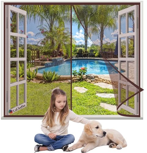 Magnet Fliegengitter Fenster Braun 130x130cm Insektenschutzgitter Terrassentür Magnet Fliegenvorhang Kinderleichte Klebemontage ohne Bohren