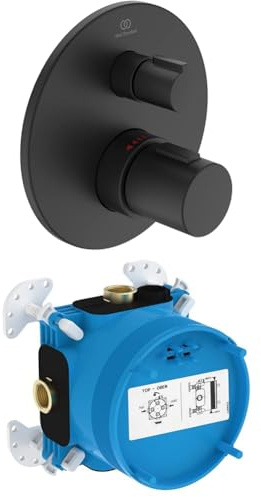 Set aus Ideal Standard A5813XG Ceratherm T100 Brausethermostat Unterputz, eine Entnahmestelle, Dusche, Temperatursperre bei 40° C, Chrom + Ideal Standard A1000NU EASY-Box Unterputz-Bausatz