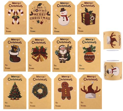 ilauke Aufkleber Weihnachten, 300 Stück Quadrat Etiketten Merry Christmas Sticker, Selbstklebende Weihnachten Aufkleber Umschlag 12 Weihnachtsaufkleber für Geschenktüten Dekoration (7.5 x 5cm)