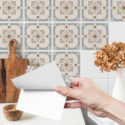 Muralo 24 Stück Fliesenaufkleber Ornamente im Retro-Stil - 20x20 cm | Klebefliesen, Selbstklebende Fliesen, Mosaikfliesen - ideal für Küche, Bad und Flur, Küchenrückwand, einfach anzubringen