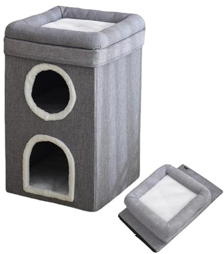 Casa rascadora para Gatos - Cueva rascador para Gatos Plegable portátil de 3 Pisos | Cubo para Gatos Moderno con Tablero rascador, hogar para Gatos de Interior pequeños y Grandes