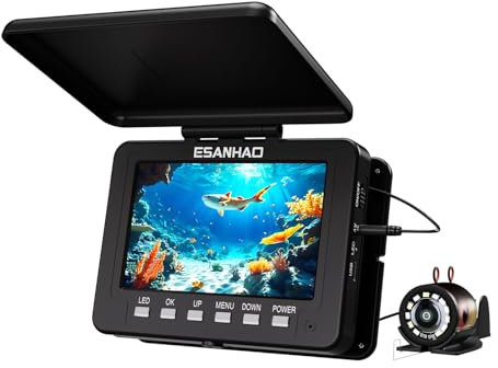 ESANHAO 5 Pollici Telecamera Subacquea da Pesca con display IPS, Fotocamera Fish Finder con 1000TVL HD Portatile Ecoscandaglio da Pesca per pesca su ghiaccio/mare/fiume (15M)