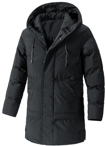 Generisk vinterkappa herr lång stora storlekar M-8Xl | quiltad kappa herr varm med huva bomullsjacka klassisk vinterjacka avslappnad enkel övergångsjacka vardag kappa jackkappa, svart, 4XL