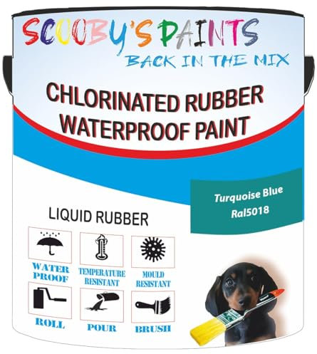 Scooby's Paints Chlorinated Rubber Waterproof Paint, Liquid Rubber (Turquoise Blue Ral5018, 0.5 Liters)