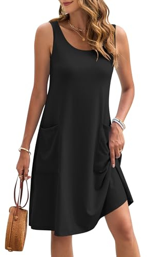 AUSELILY Sleeveless Knee Length Summer Dresses Women UK with Pockets Black
