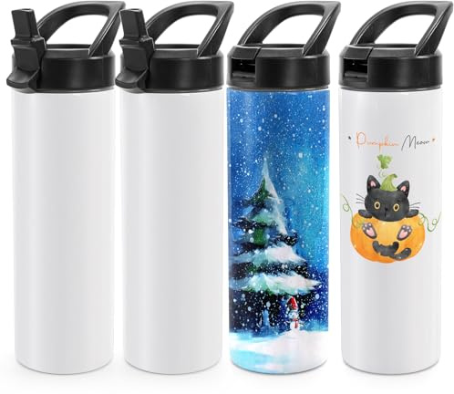 WRINGKIT 4 Pack 20oz Sublimation Tumbler Blanks, Skinny Straight | Stainless Steel Sublimation Water Bottle with Portable Handle Sip up Lid, Double Wall Insulated Sports Tumbler for Heat Press