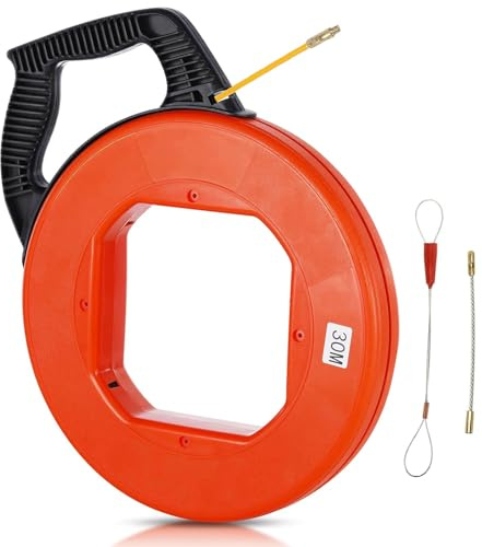 Kabeleinziehhilfe 30m Einziehspirale mit Einziehfeder, Einziehhilfe für Leerrohre, Kabeleinzugshilfe kabelabroller - 4mm PET Zugdraht Rollenführung, Mit 1 Führungsfedern für Kabel & Elektroarbeiten