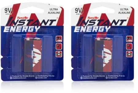 Roselle Instant Energy - Batteria ultra alcalina da 9 V, 6LR61/9V, confezione da 2